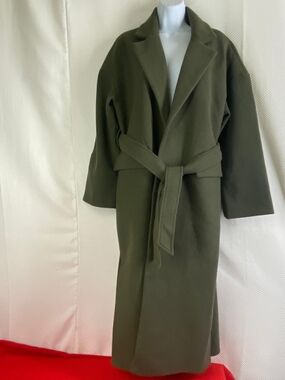 WITHBLACK Olive Green Wool Blend Belted Wrap Coat Jacket Size S